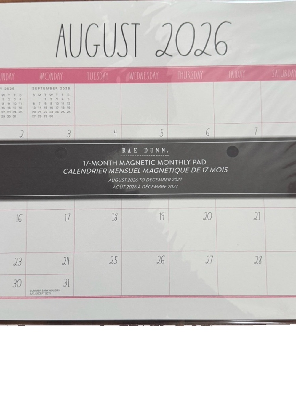 Rae Dunn 17-month 2026- 2027 Magnetic Monthly Pad Calendar pink Striped 9.5x8.5”
